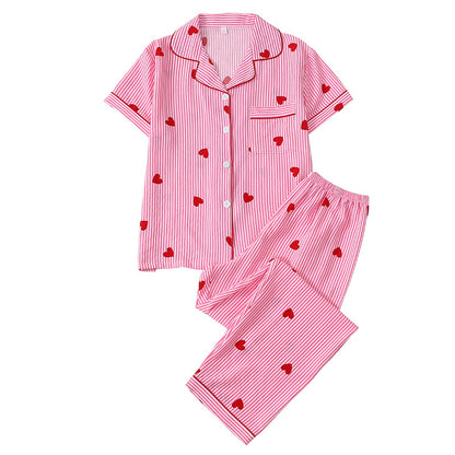 🌺50 % de réduction🌺Ensemble de pyjama rayé à motif de cœurs pour femme
