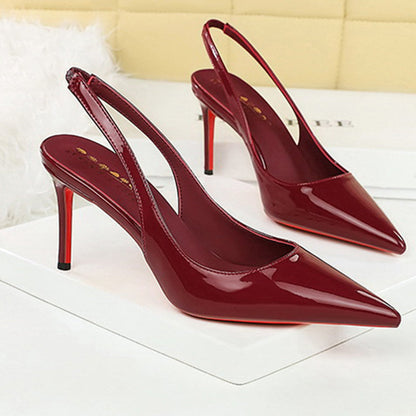✨62% de réduction + livraison gratuite 👠Escarpins à talons aiguilles à bride arrière et bout pointu en cuir verni pour femme