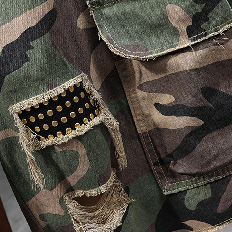 🔥 Short cargo camouflage à clous pour homme 🩳