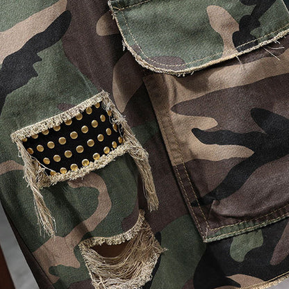 🔥 Short cargo camouflage à clous pour homme 🩳