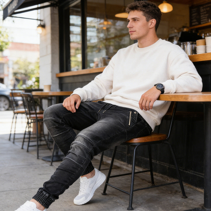 👖🔥50 % de réduction + livraison gratuite🔥👖Pantalon de jogging en jean slim pour homme avec poches zippées
