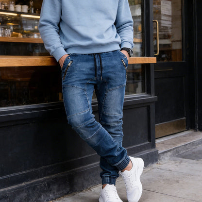 👖🔥50 % de réduction + livraison gratuite🔥👖Pantalon de jogging en jean slim pour homme avec poches zippées