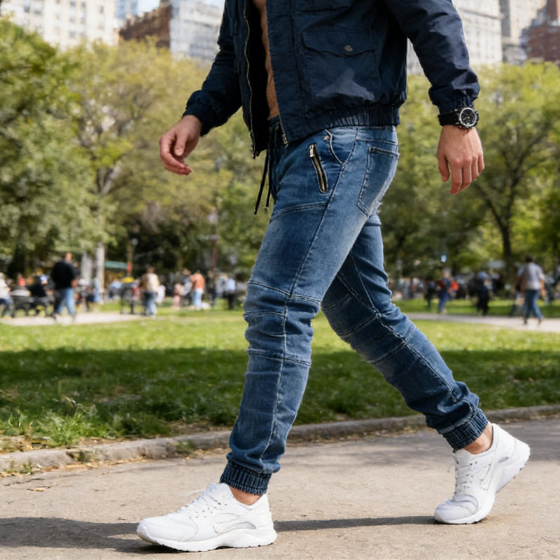 👖🔥50 % de réduction + livraison gratuite🔥👖Pantalon de jogging en jean slim pour homme avec poches zippées