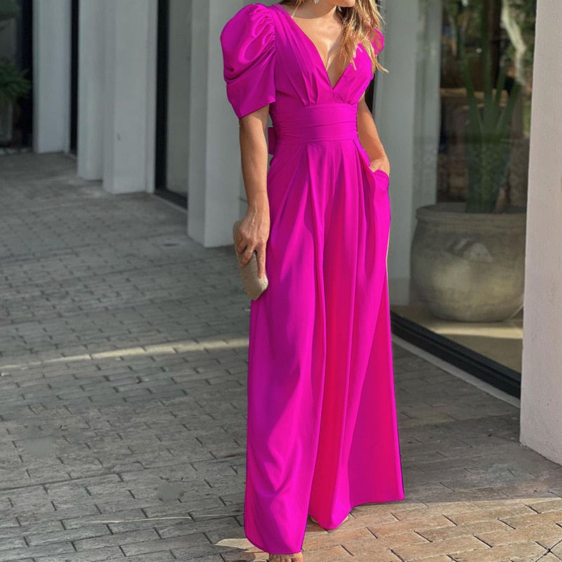 👗🎀50 % de réduction🌺👗Combinaisons pour femmes à large jambe et décolleté en V profond