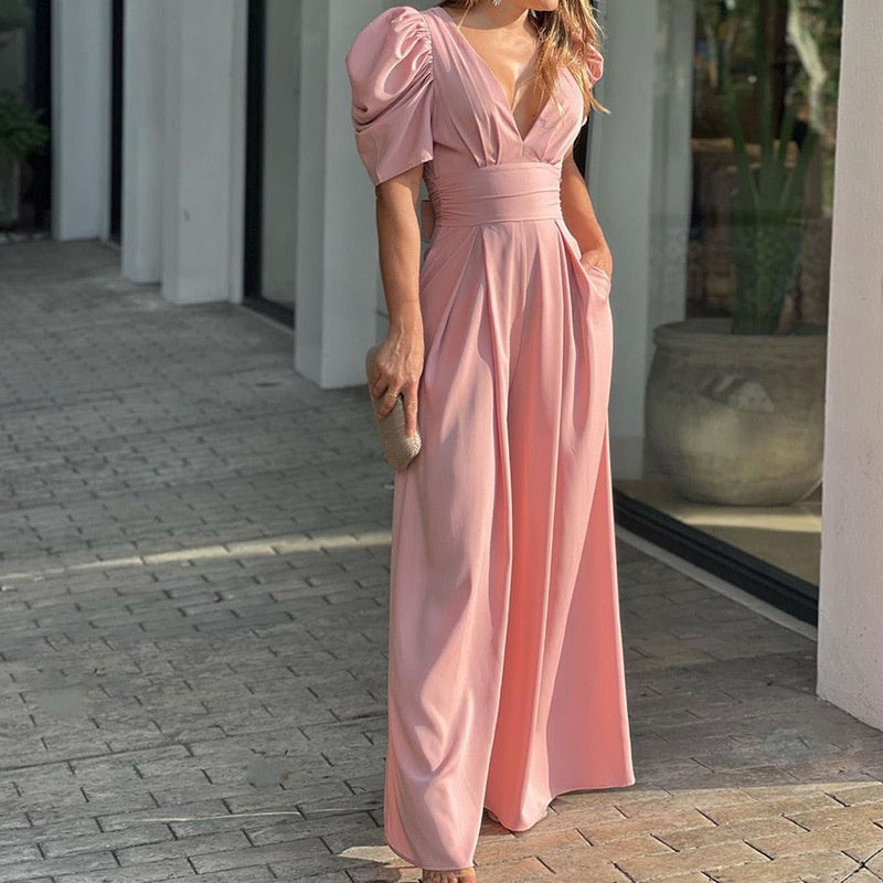 👗🎀50 % de réduction🌺👗Combinaisons pour femmes à large jambe et décolleté en V profond