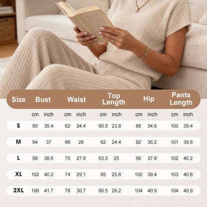✨ Ensemble haut en maille côtelée et pantalon large pour femme | Maille Côtelée & Confort Absolu 👗