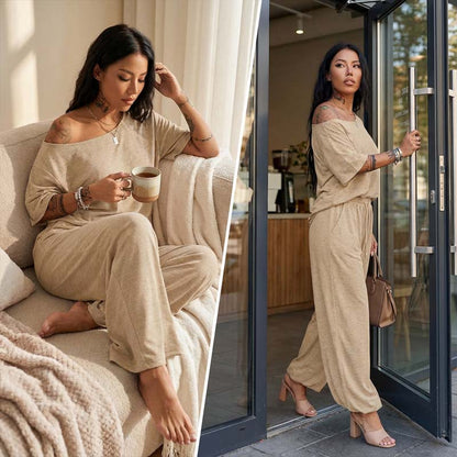 📢📢50 % DE RÉDUCTION !!!⏰ Ensemble 2 pièces Femme – Top asymétrique & Pantalon wide leg fluide pour un look chic et confortable.