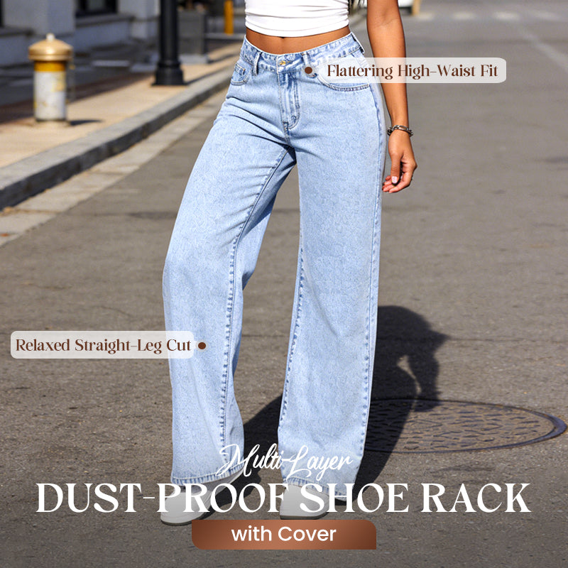 👖✨50 % de réduction +  livraison gratuite 🌸Jean droit taille haute brodé d'un nœud
