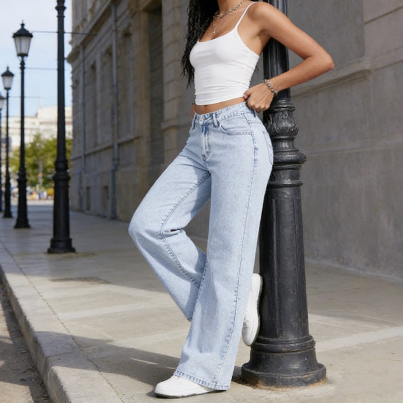 👖✨50 % de réduction +  livraison gratuite 🌸Jean droit taille haute brodé d'un nœud