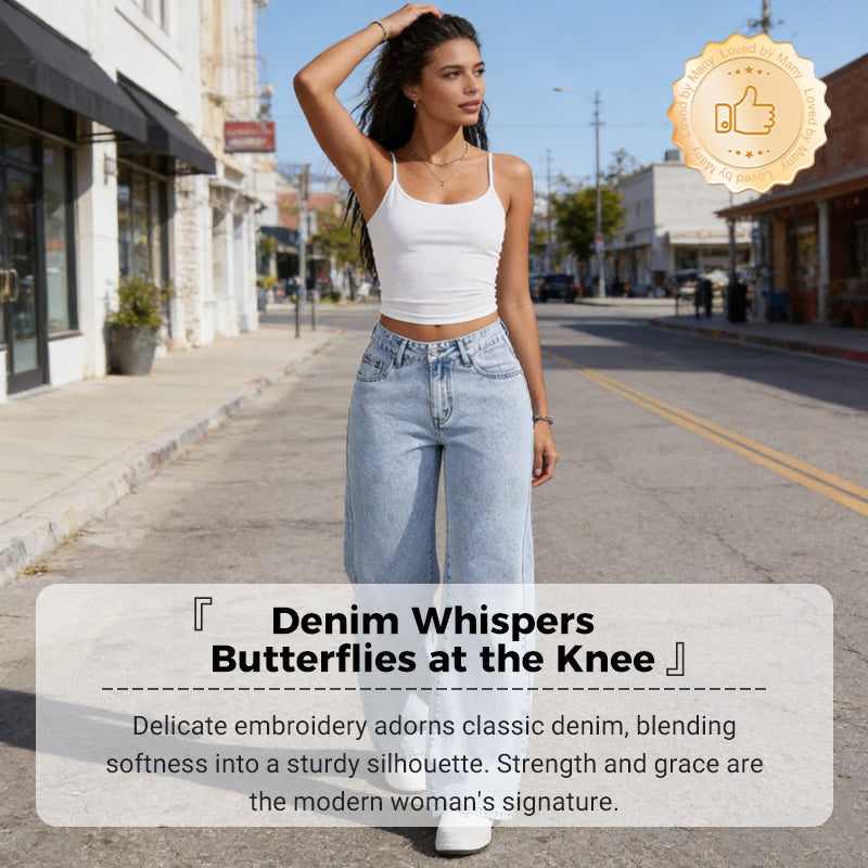 👖✨50 % de réduction +  livraison gratuite 🌸Jean droit taille haute brodé d'un nœud