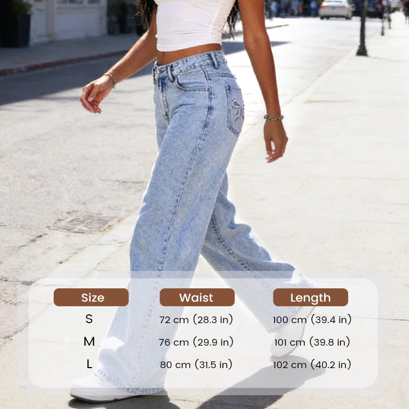 👖✨50 % de réduction +  livraison gratuite 🌸Jean droit taille haute brodé d'un nœud