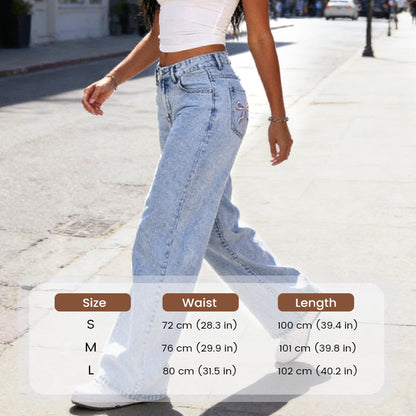 👖✨50 % de réduction +  livraison gratuite 🌸Jean droit taille haute brodé d'un nœud