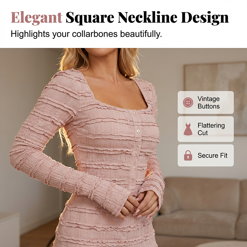 💐53% de réduction🌺 Robe Longue à Volants – Corsage Froncé & Encolure Carrée 🌺💎