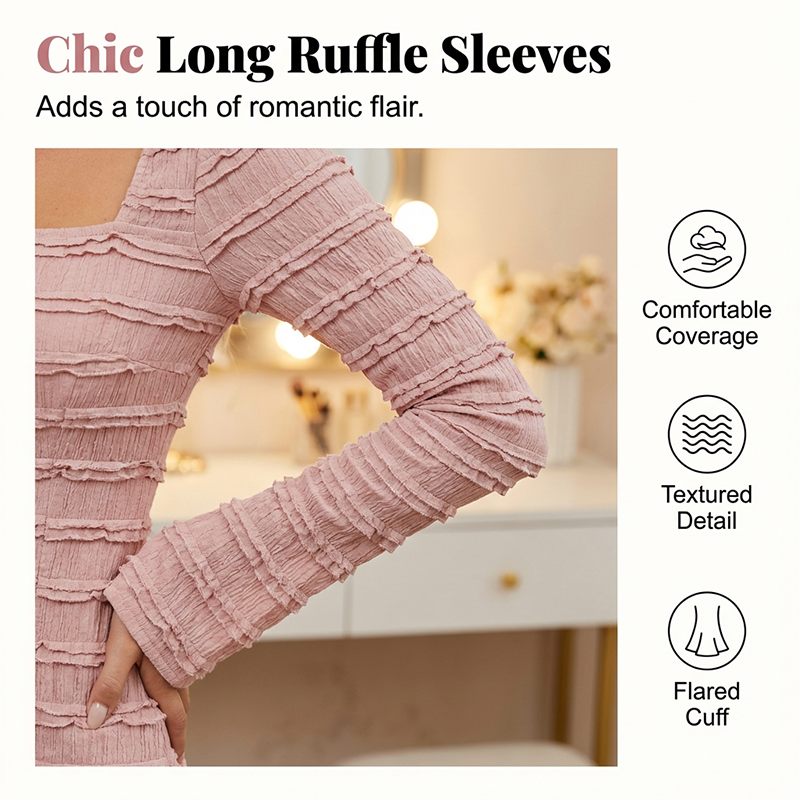 💐53% de réduction🌺 Robe Longue à Volants – Corsage Froncé & Encolure Carrée 🌺💎