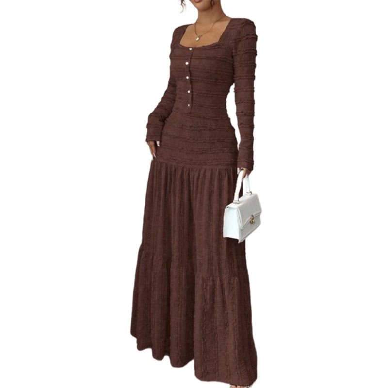 💐53% de réduction🌺 Robe Longue à Volants – Corsage Froncé & Encolure Carrée 🌺💎