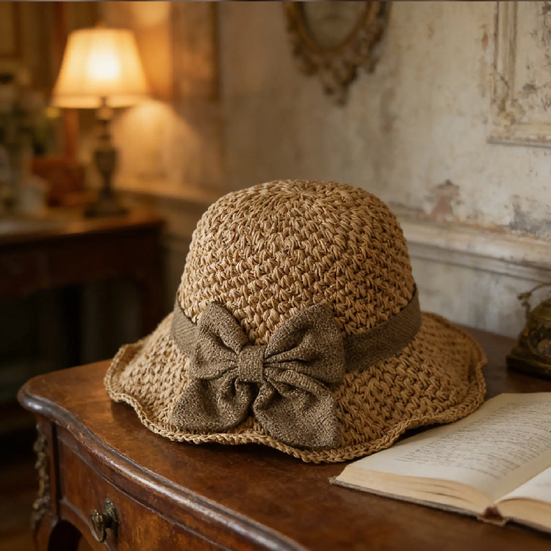 👒✨53 % de réduction🔥Chapeau de soleil élégant en paille tressée avec un nœud