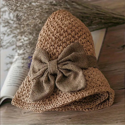 👒✨53 % de réduction🔥Chapeau de soleil élégant en paille tressée avec un nœud