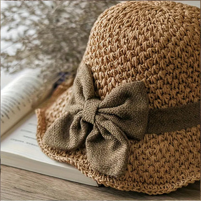 👒✨53 % de réduction🔥Chapeau de soleil élégant en paille tressée avec un nœud