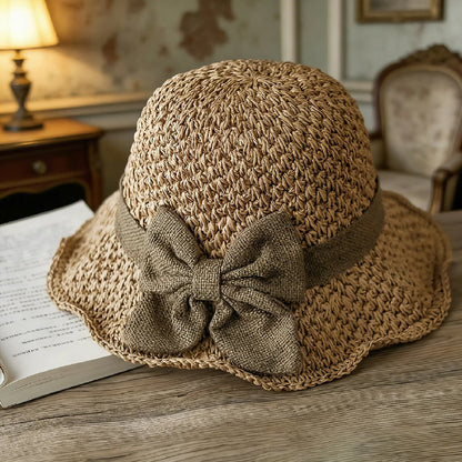 👒✨53 % de réduction🔥Chapeau de soleil élégant en paille tressée avec un nœud