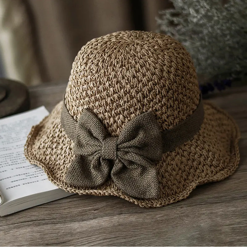 👒✨53 % de réduction🔥Chapeau de soleil élégant en paille tressée avec un nœud