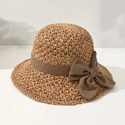 👒✨53 % de réduction🔥Chapeau de soleil élégant en paille tressée avec un nœud