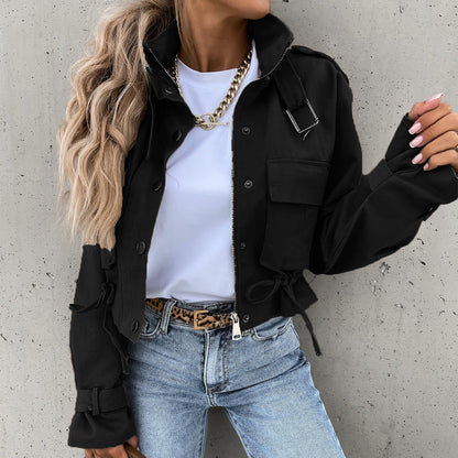 🍂 50 % de réduction + livraison gratuite 🍂Veste à col montant, boutons-pression, cordon de serrage et poches