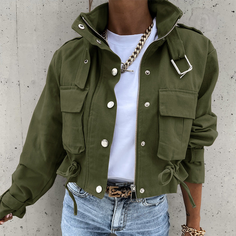 🍂 50 % de réduction + livraison gratuite 🍂Veste à col montant, boutons-pression, cordon de serrage et poches