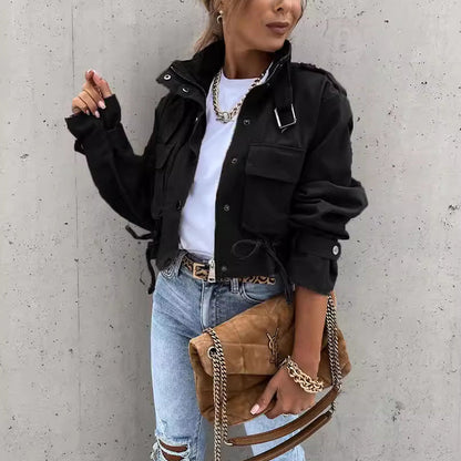 🍂 50 % de réduction + livraison gratuite 🍂Veste à col montant, boutons-pression, cordon de serrage et poches