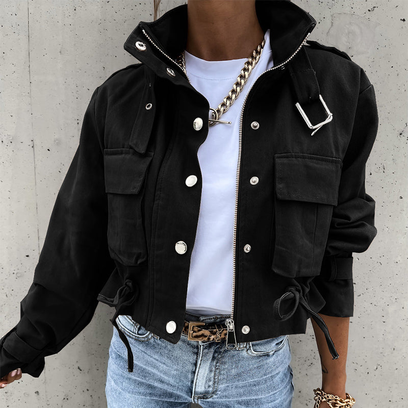 🍂 50 % de réduction + livraison gratuite 🍂Veste à col montant, boutons-pression, cordon de serrage et poches