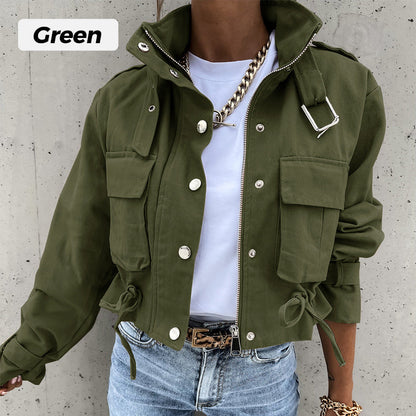 🍂 50 % de réduction + livraison gratuite 🍂Veste à col montant, boutons-pression, cordon de serrage et poches