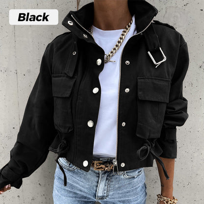 🍂 50 % de réduction + livraison gratuite 🍂Veste à col montant, boutons-pression, cordon de serrage et poches