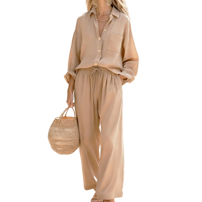 🌸Nouveautés à -54 %💖Ensemble deux pièces chic en imitation lin pour femme
