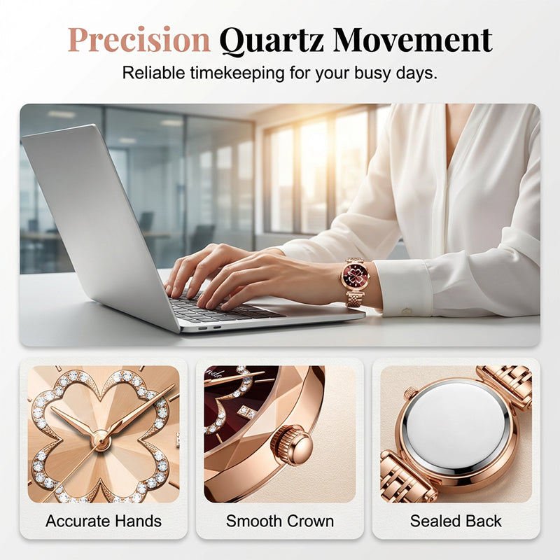 ⌚✨50 % de réduction + livraison gratuite🔥 Montre à quartz élégante pour femme avec motif trèfle à quatre feuilles