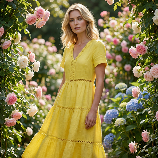 🌺👗 52 % de réduction 🌺 Robe élégante à encolure en V et empiècements en dentelle pour femme