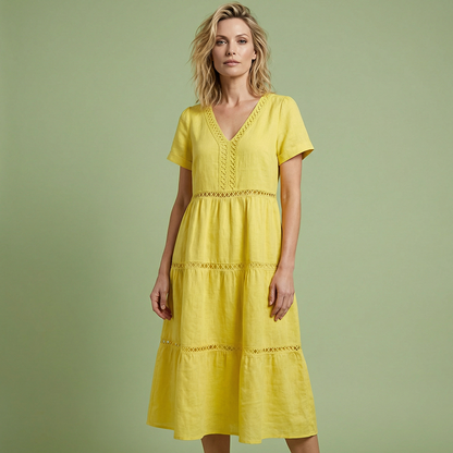 🌺👗 52 % de réduction 🌺 Robe élégante à encolure en V et empiècements en dentelle pour femme