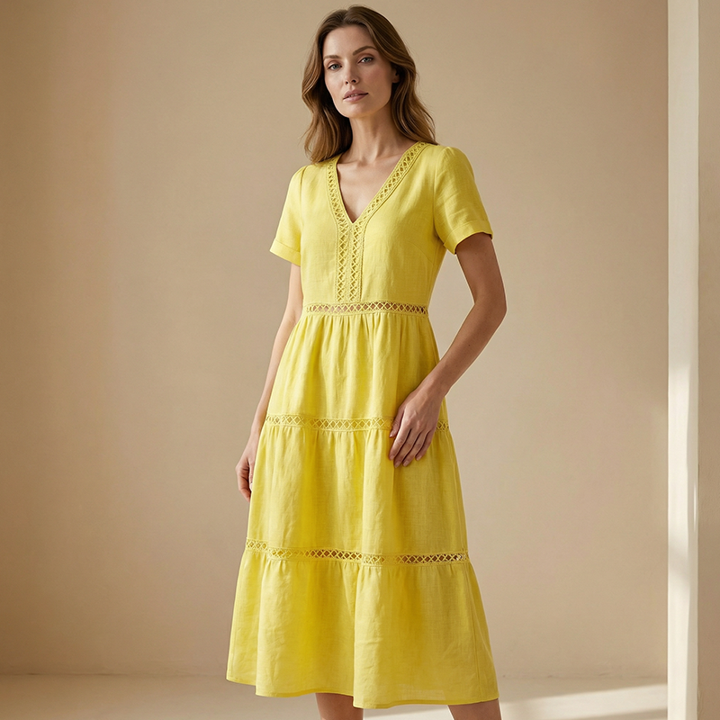 🌺👗 52 % de réduction 🌺 Robe élégante à encolure en V et empiècements en dentelle pour femme