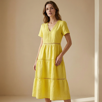 🌺👗 52 % de réduction 🌺 Robe élégante à encolure en V et empiècements en dentelle pour femme