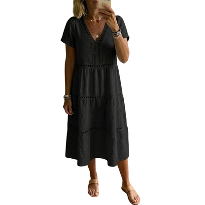🌺👗 52 % de réduction 🌺 Robe élégante à encolure en V et empiècements en dentelle pour femme