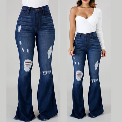 👖✨51 % de réduction + livraison gratuite🔥 Jean évasé déchiré à taille haute pour femme