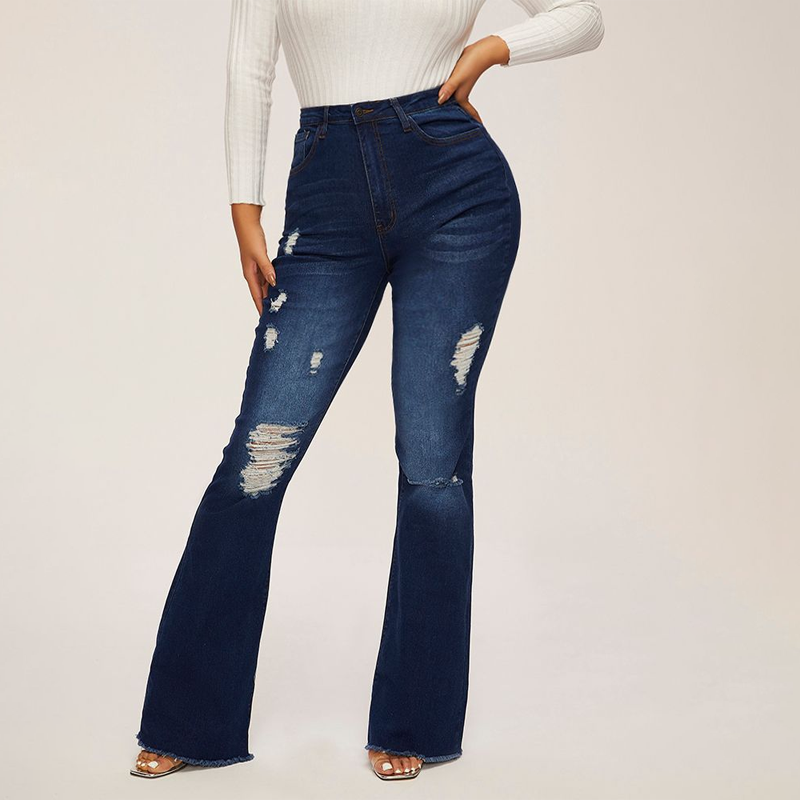 👖✨51 % de réduction + livraison gratuite🔥 Jean évasé déchiré à taille haute pour femme
