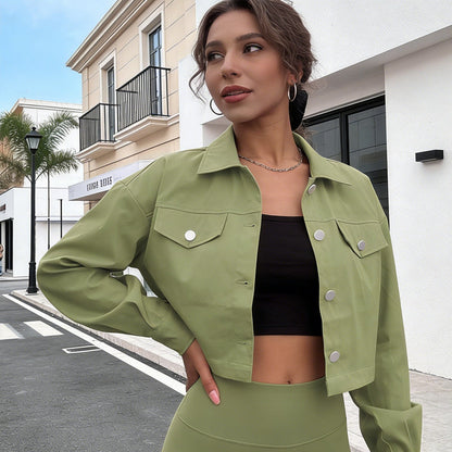 ✨💚 50 % de réduction + livraison gratuite🔥Veste courte unie à boutons pour femme