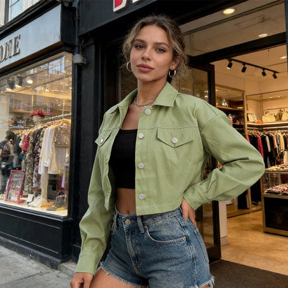✨💚 50 % de réduction + livraison gratuite🔥Veste courte unie à boutons pour femme