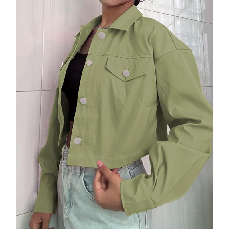 ✨💚 50 % de réduction + livraison gratuite🔥Veste courte unie à boutons pour femme