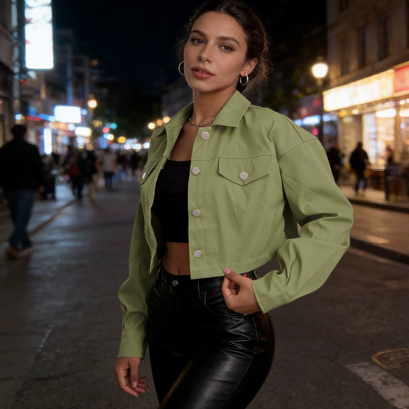 ✨💚 50 % de réduction + livraison gratuite🔥Veste courte unie à boutons pour femme