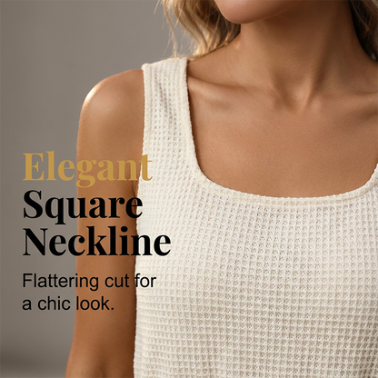 🎀🍂 50 % de réduction🔥 Robe sans manches pour femme en maille gaufrée, avec cordon de serrage à la taille