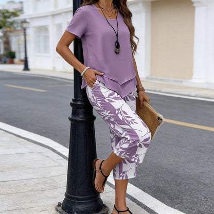 ✨50% de réduction 🔥💙 Ensemble décontracté composé d'un haut long superposé à col rond et d'un pantalon à jambes larges