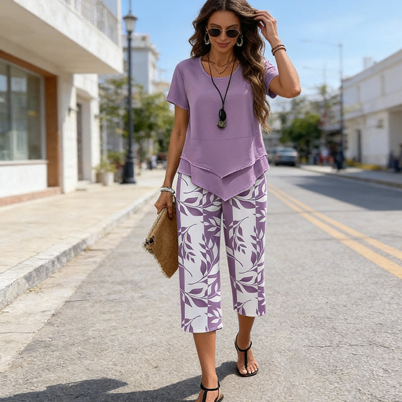 ✨50% de réduction 🔥💙 Ensemble décontracté composé d'un haut long superposé à col rond et d'un pantalon à jambes larges