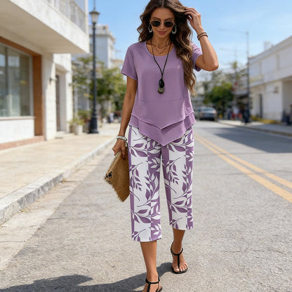 ✨50% de réduction 🔥💙 Ensemble décontracté composé d'un haut long superposé à col rond et d'un pantalon à jambes larges