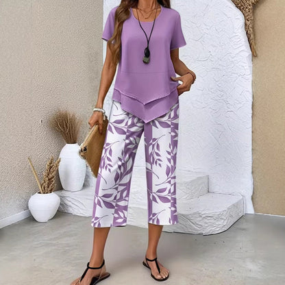 ✨50% de réduction 🔥💙 Ensemble décontracté composé d'un haut long superposé à col rond et d'un pantalon à jambes larges