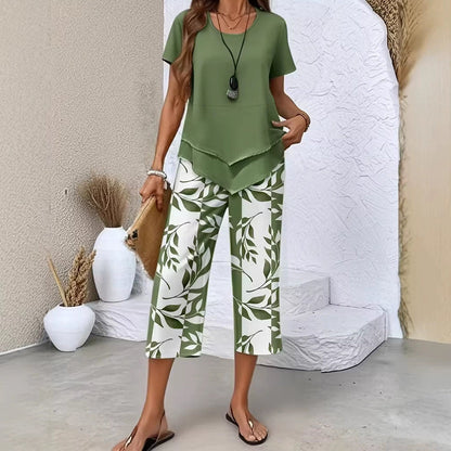 ✨50% de réduction 🔥💙 Ensemble décontracté composé d'un haut long superposé à col rond et d'un pantalon à jambes larges